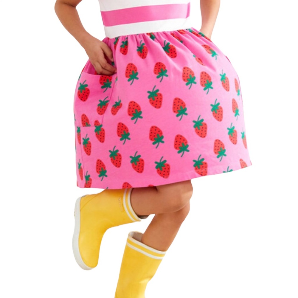 Hanna Andersson Girls Striped Strawberry Mixie Dress 2T 85CM Pink Summer NEW - Picture 2 of 12